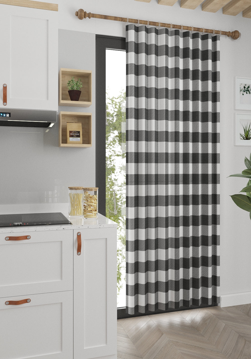 Jove Black and White Plaid Curtain