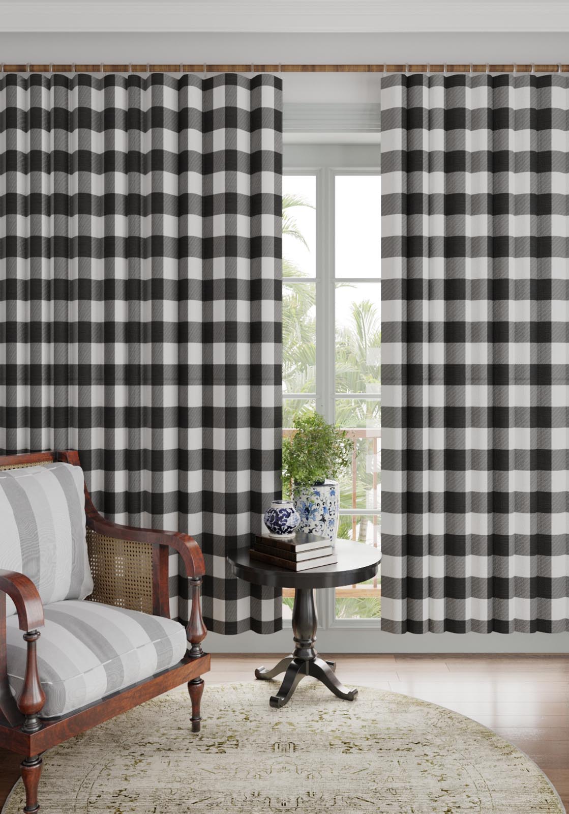 Jove Black and White Plaid Curtain