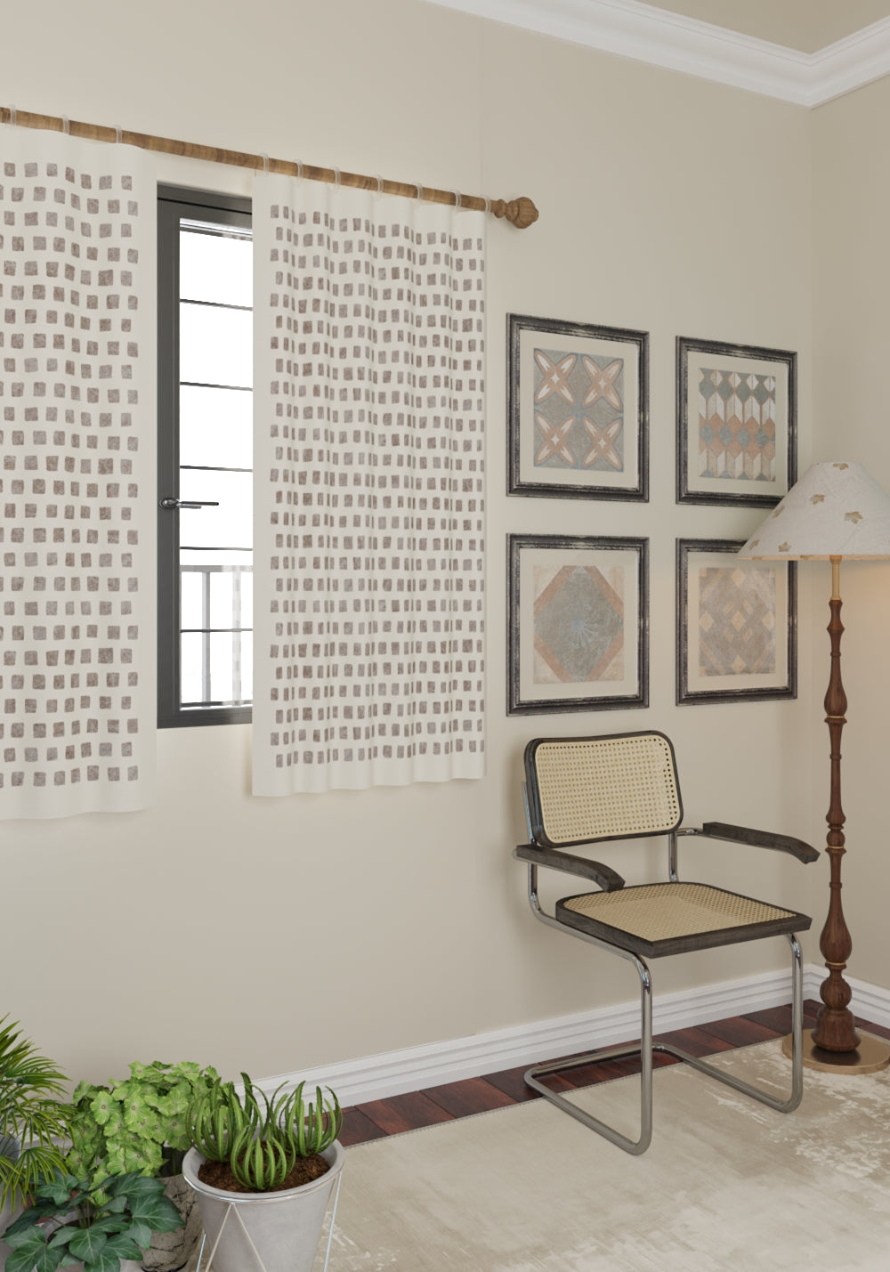 Thalia Cream Geometric Curtain