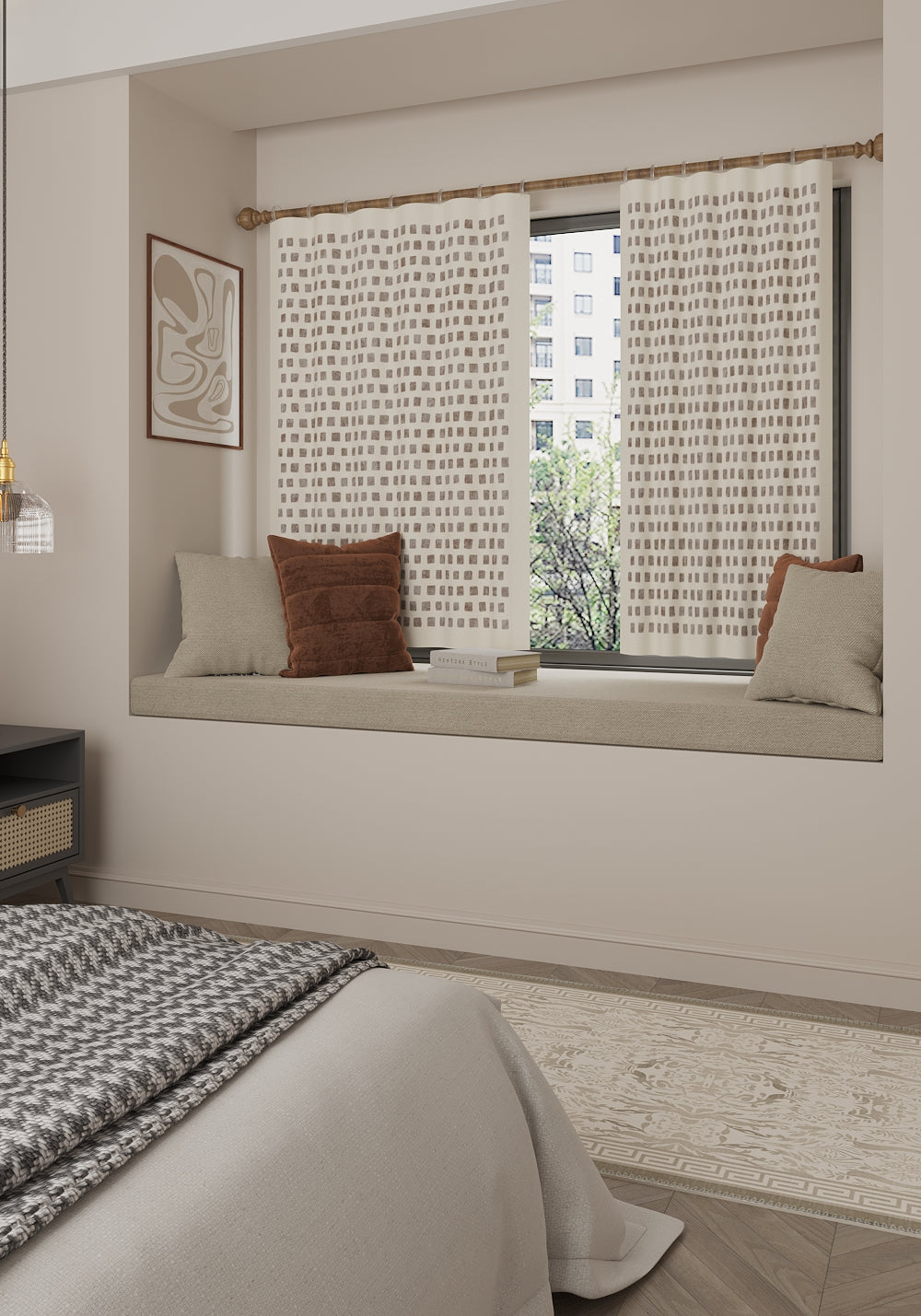 Thalia Cream Geometric Curtain