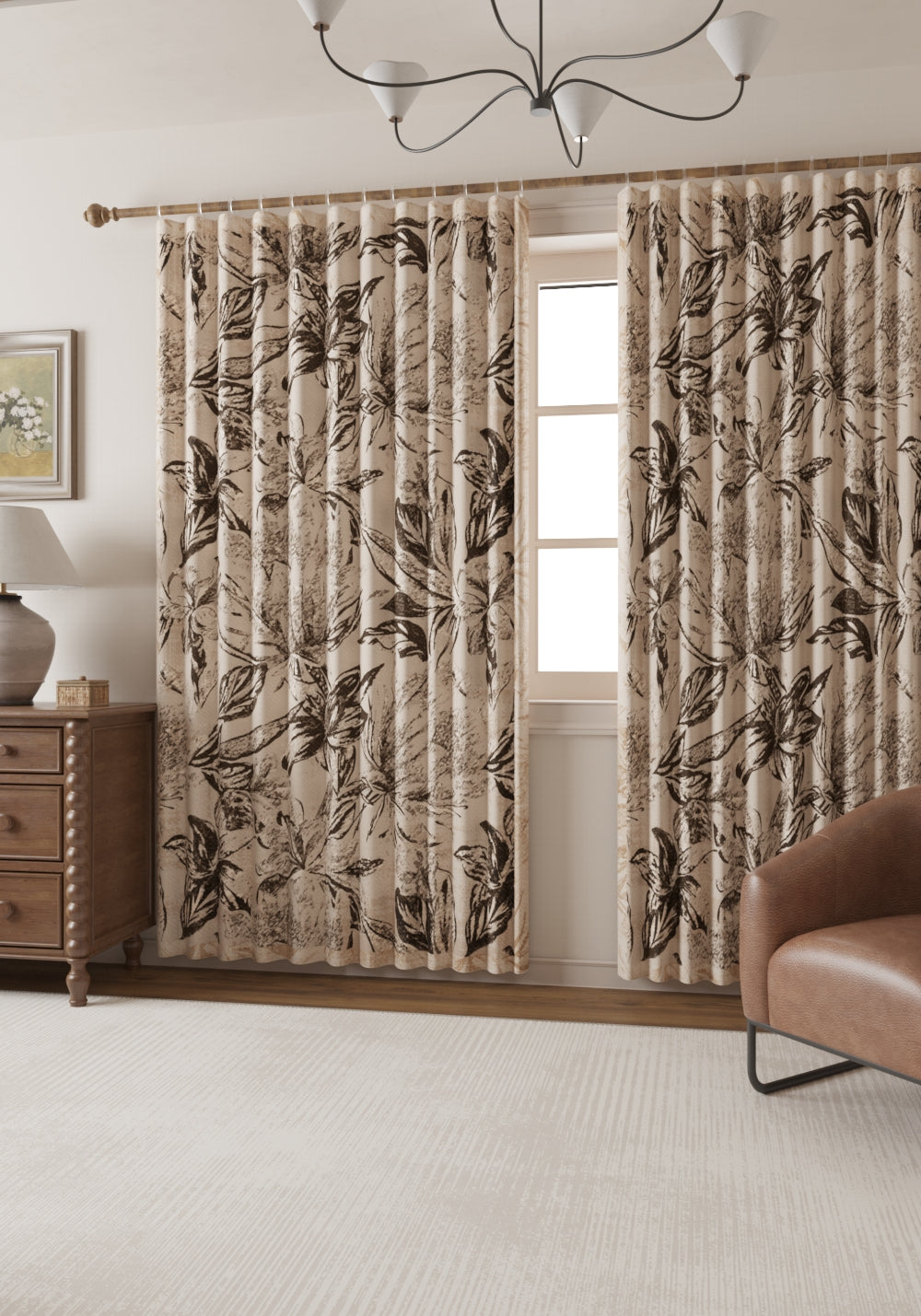 Liora Floral Beige Curtain