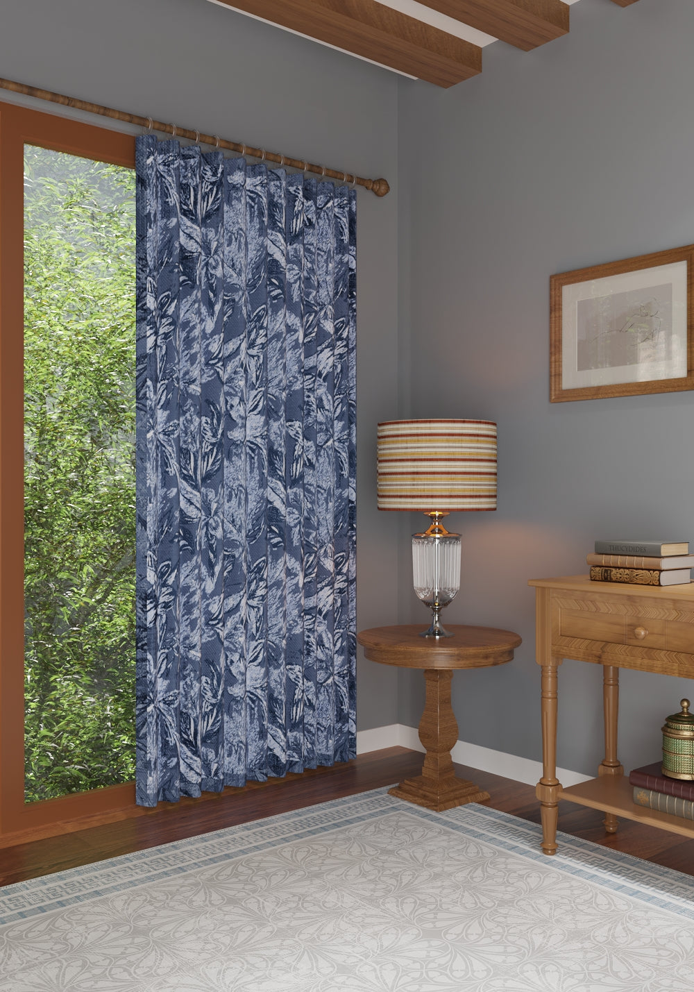 Liora Floral Blue Curtain