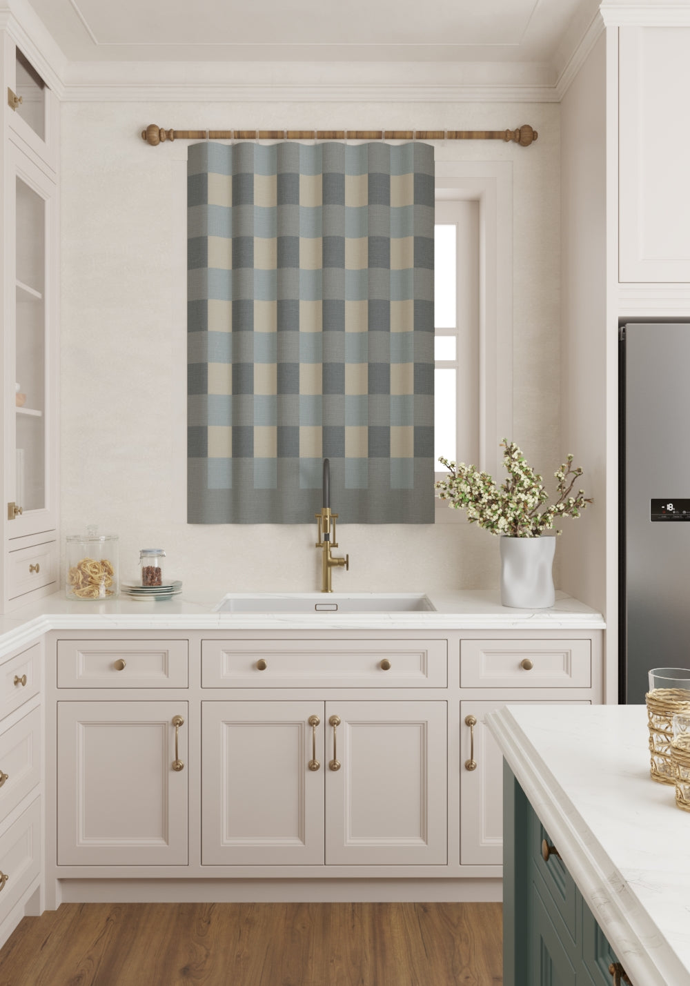 Liam Gingham Light Blue Curtain