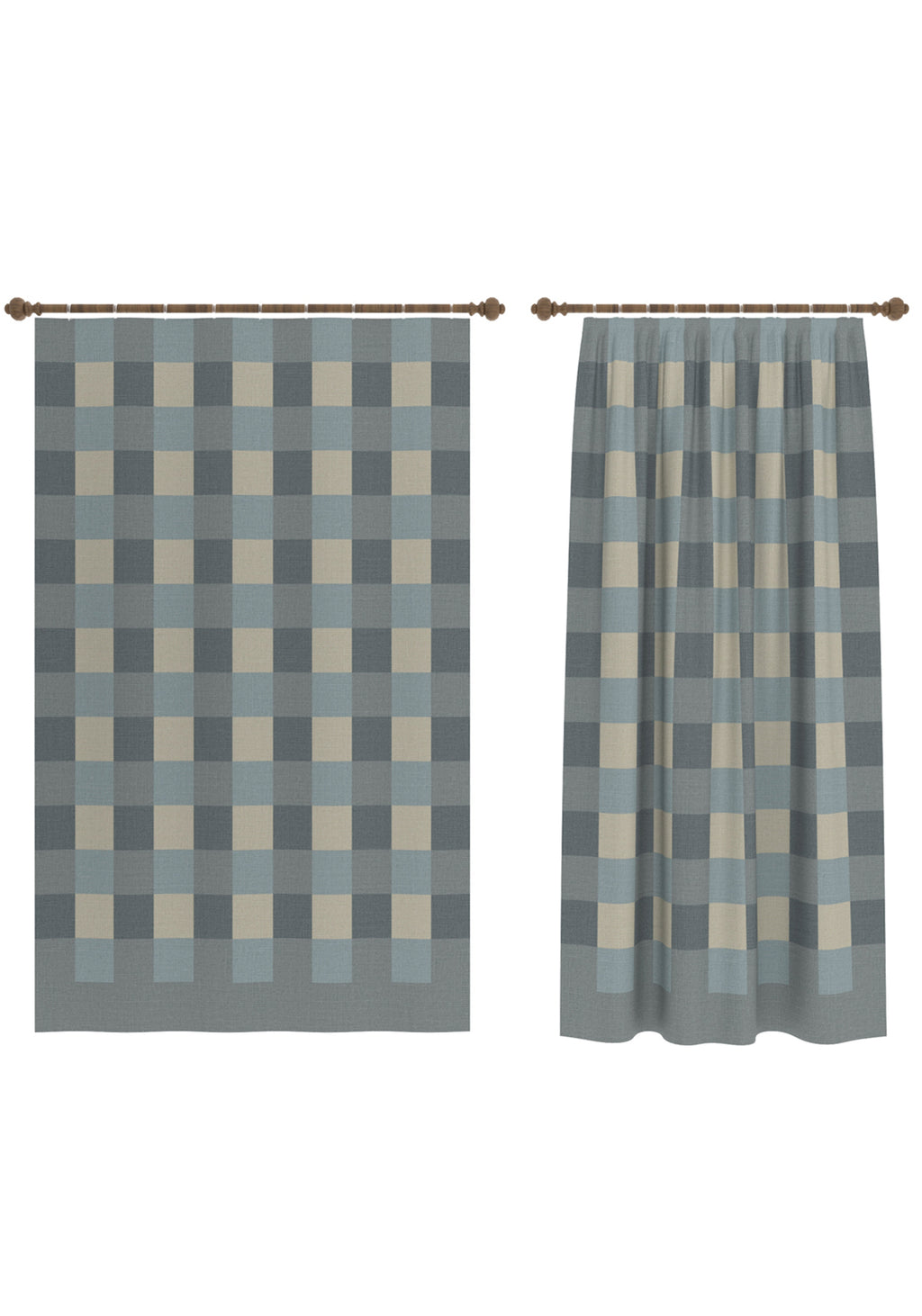 Liam Gingham Light Blue Curtain