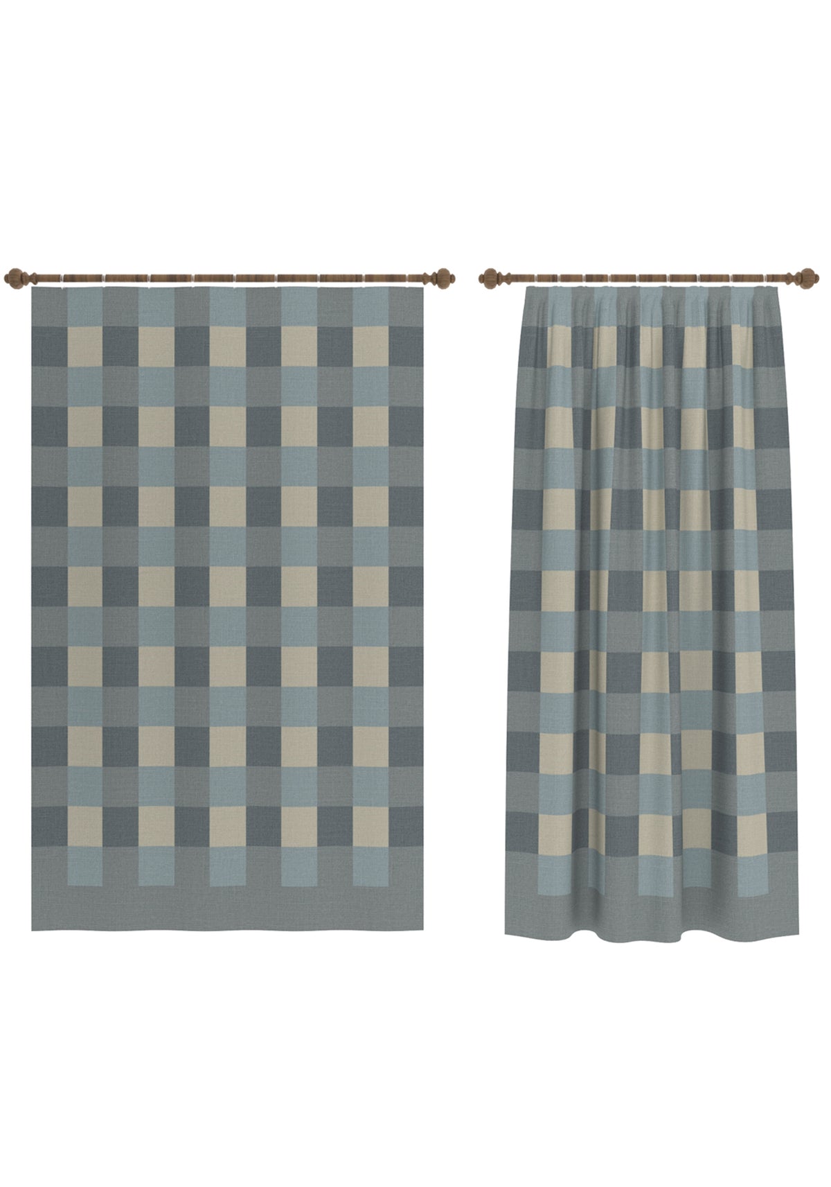 Liam Gingham Light Blue Curtain