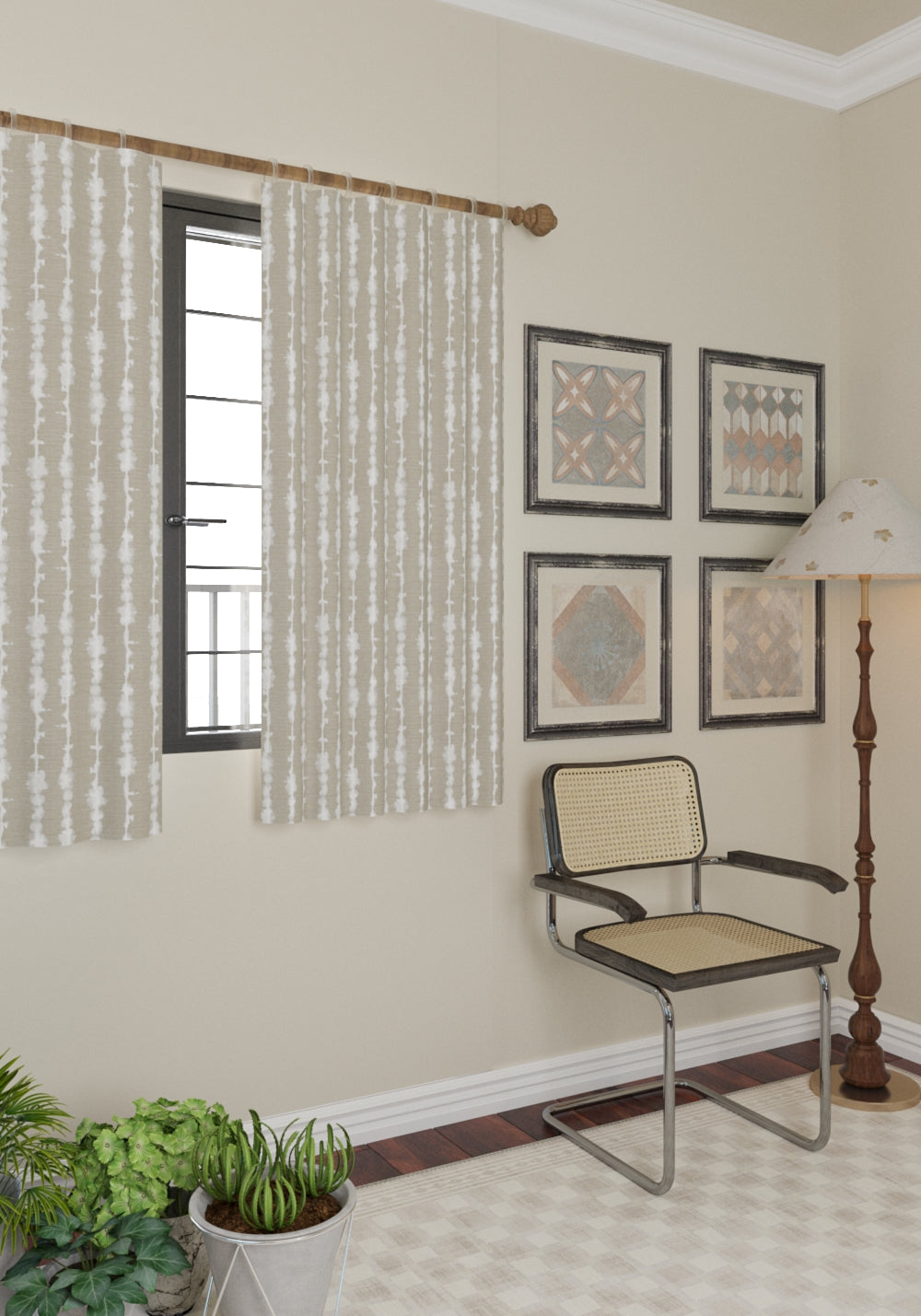 Penelope Striped Greige Curtain