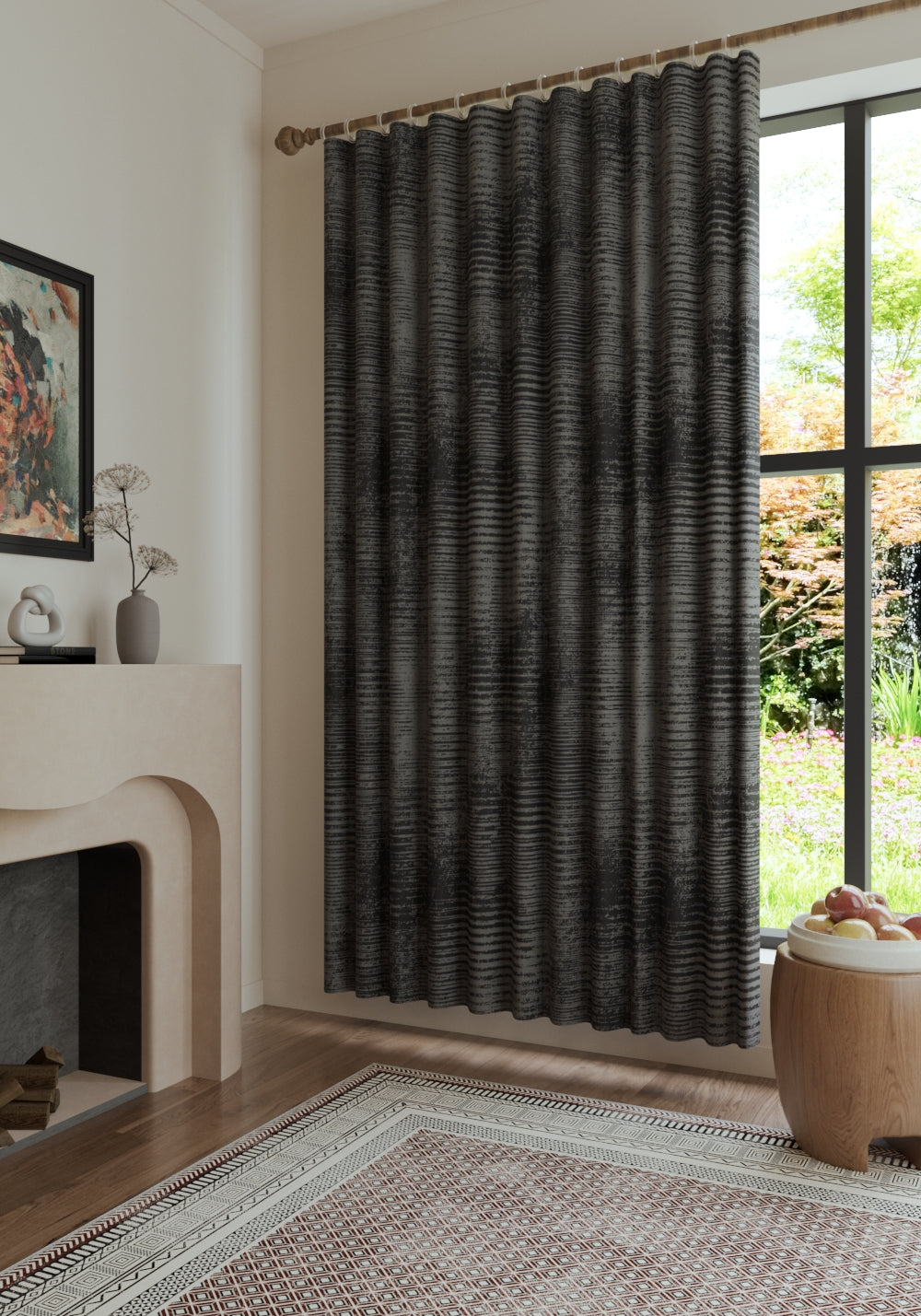Oliver Charcoal Striped Curtain