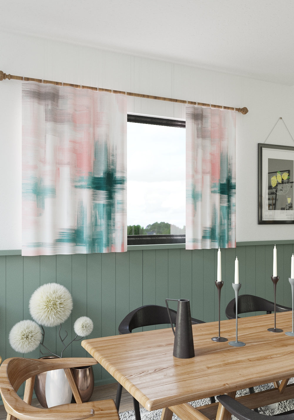 Kasen Abstract Pink Curtain