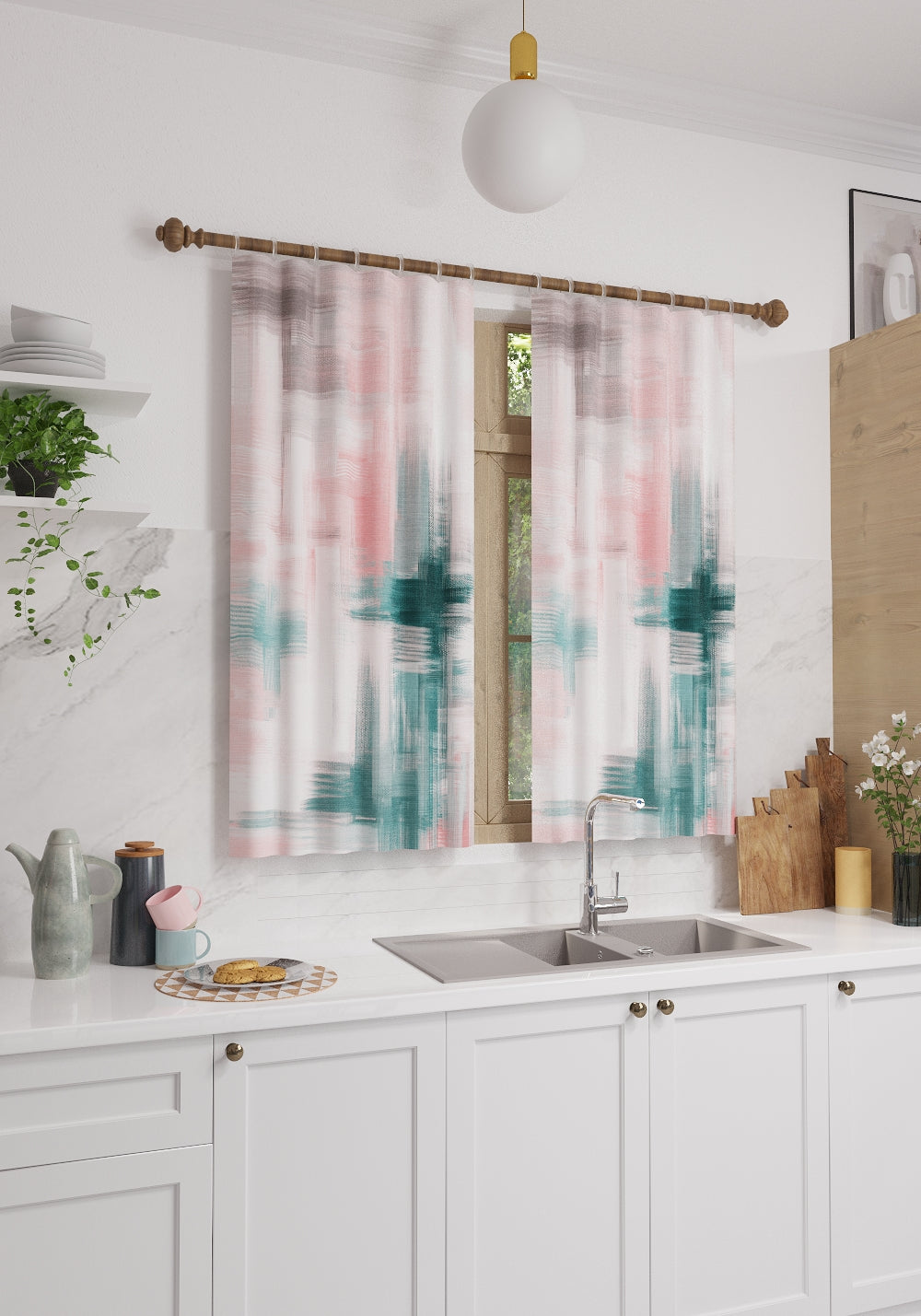 Kasen Abstract Pink Curtain