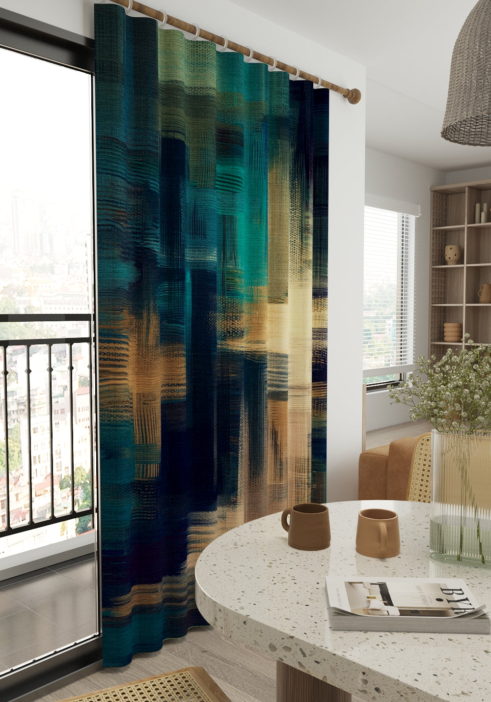 Kasen Teal Blackout Curtain