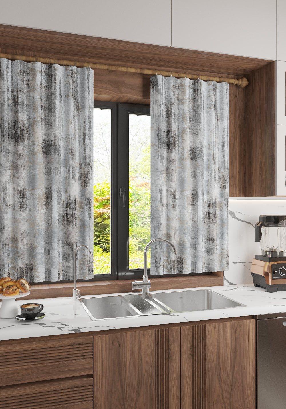 Brianna Abstract Grey Curtain