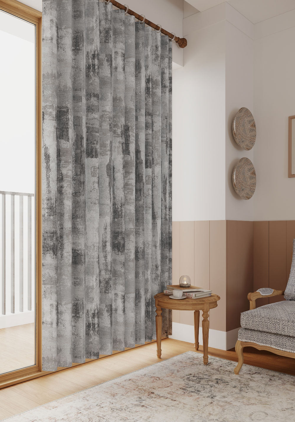 Brianna Abstract Grey Curtain