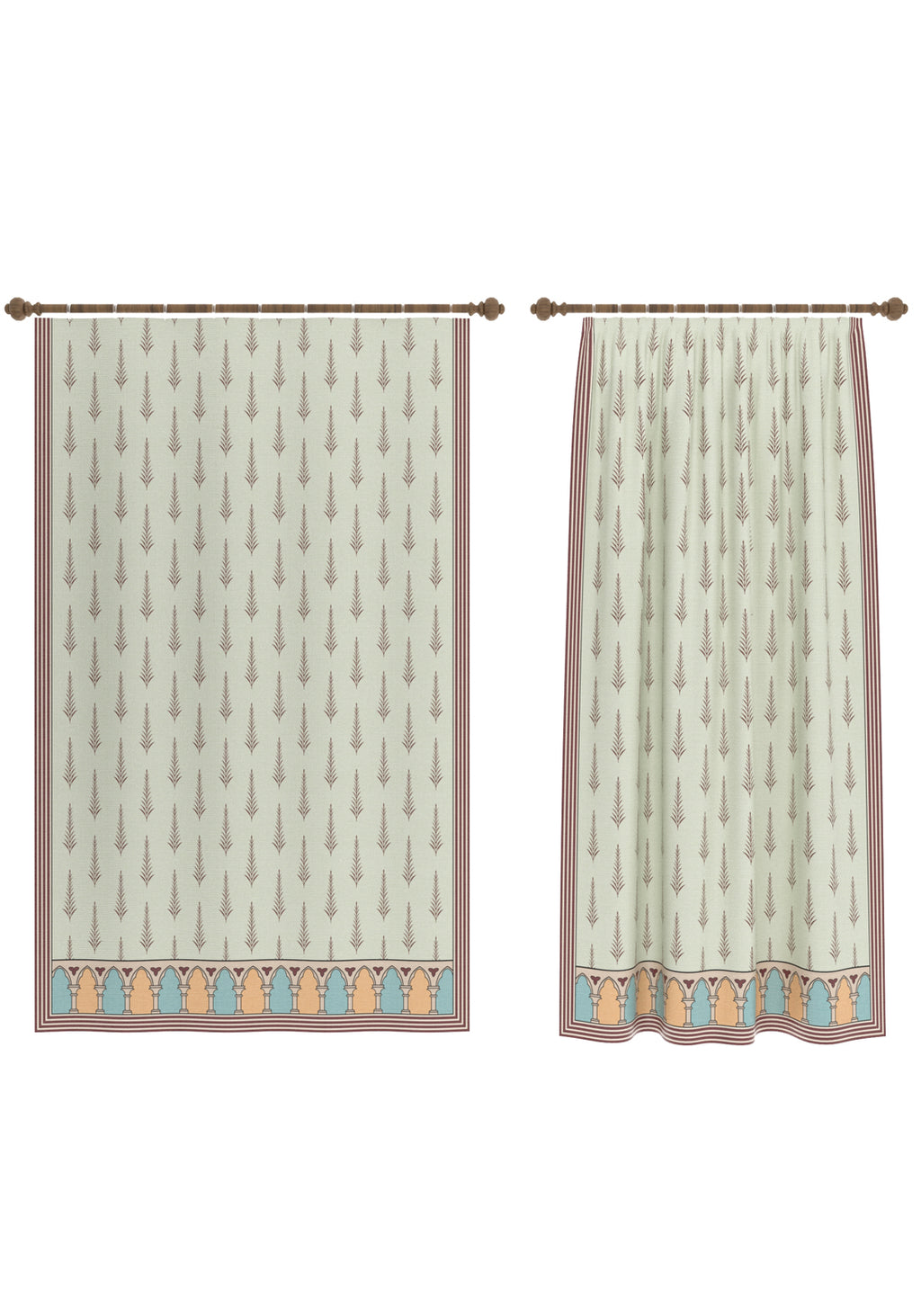 Sanctuaire Pale Sage Patterned Curtain