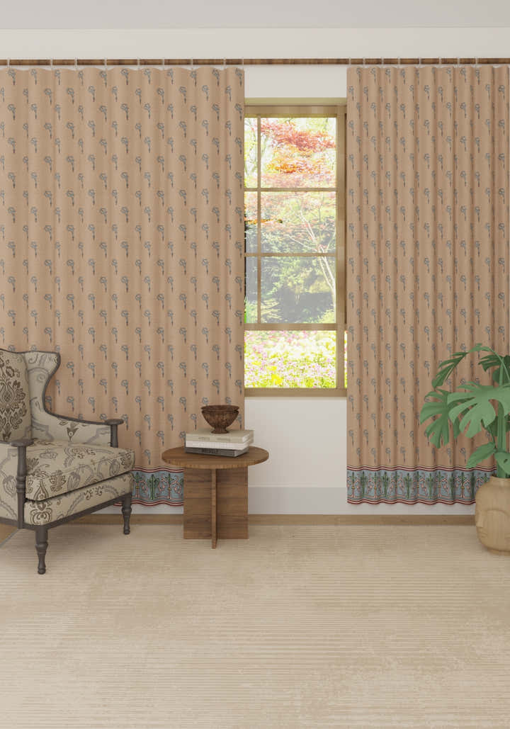 Sanctuaire Beige Floral Curtain