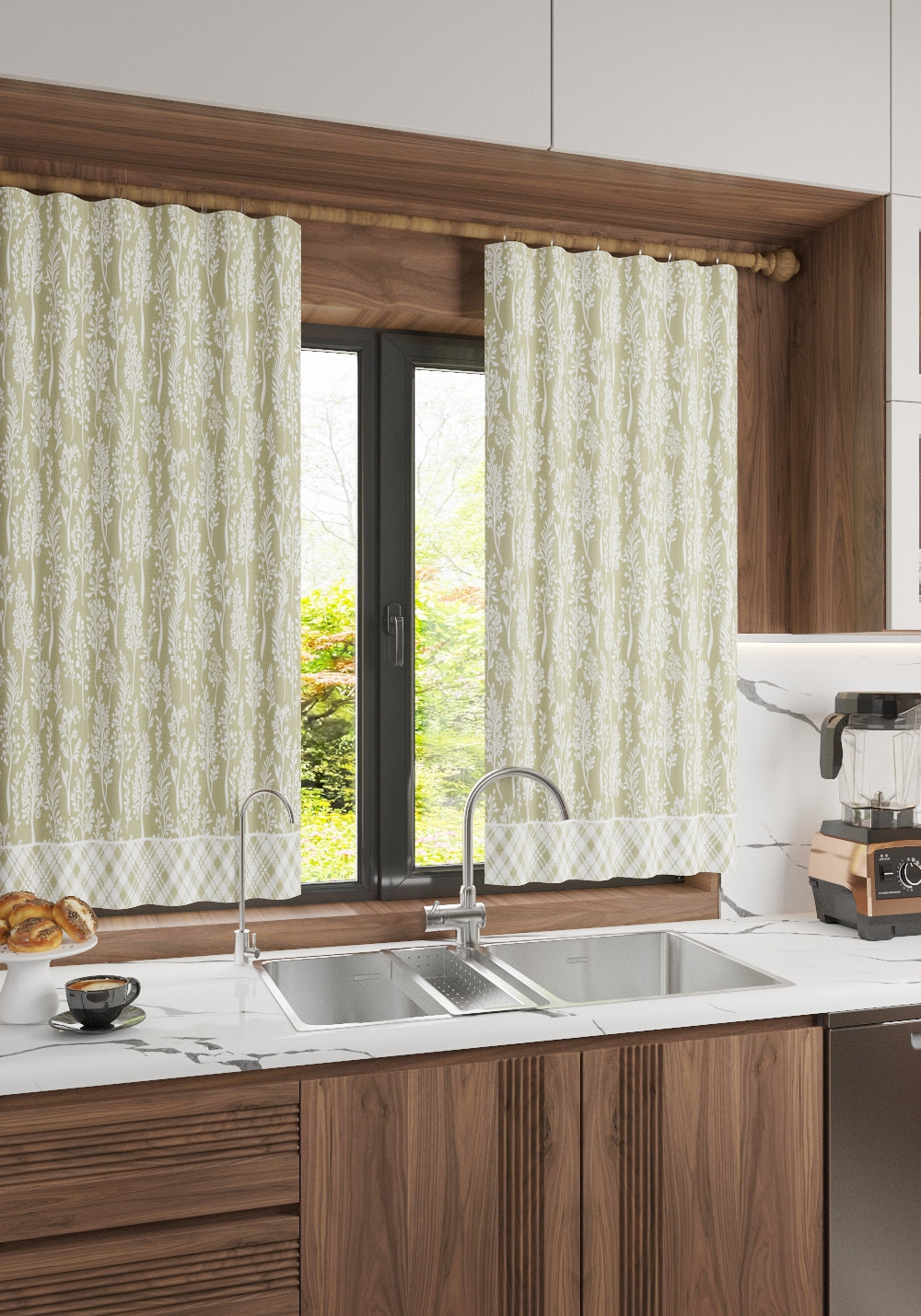 Alder Floral Sage Green Curtain