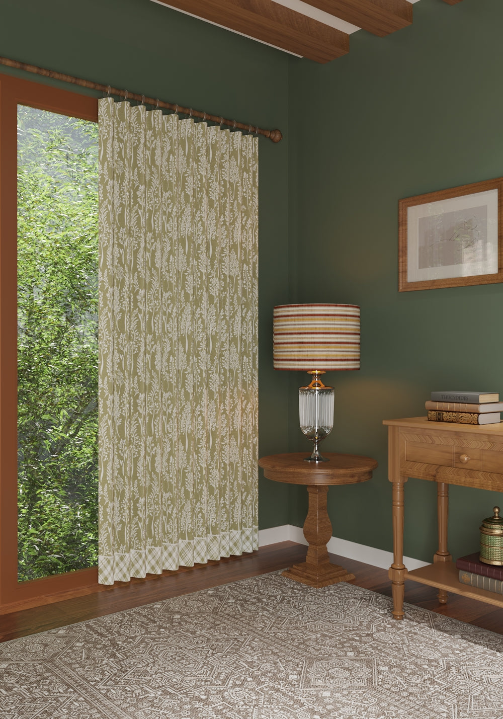 Alder Floral Sage Green Curtain