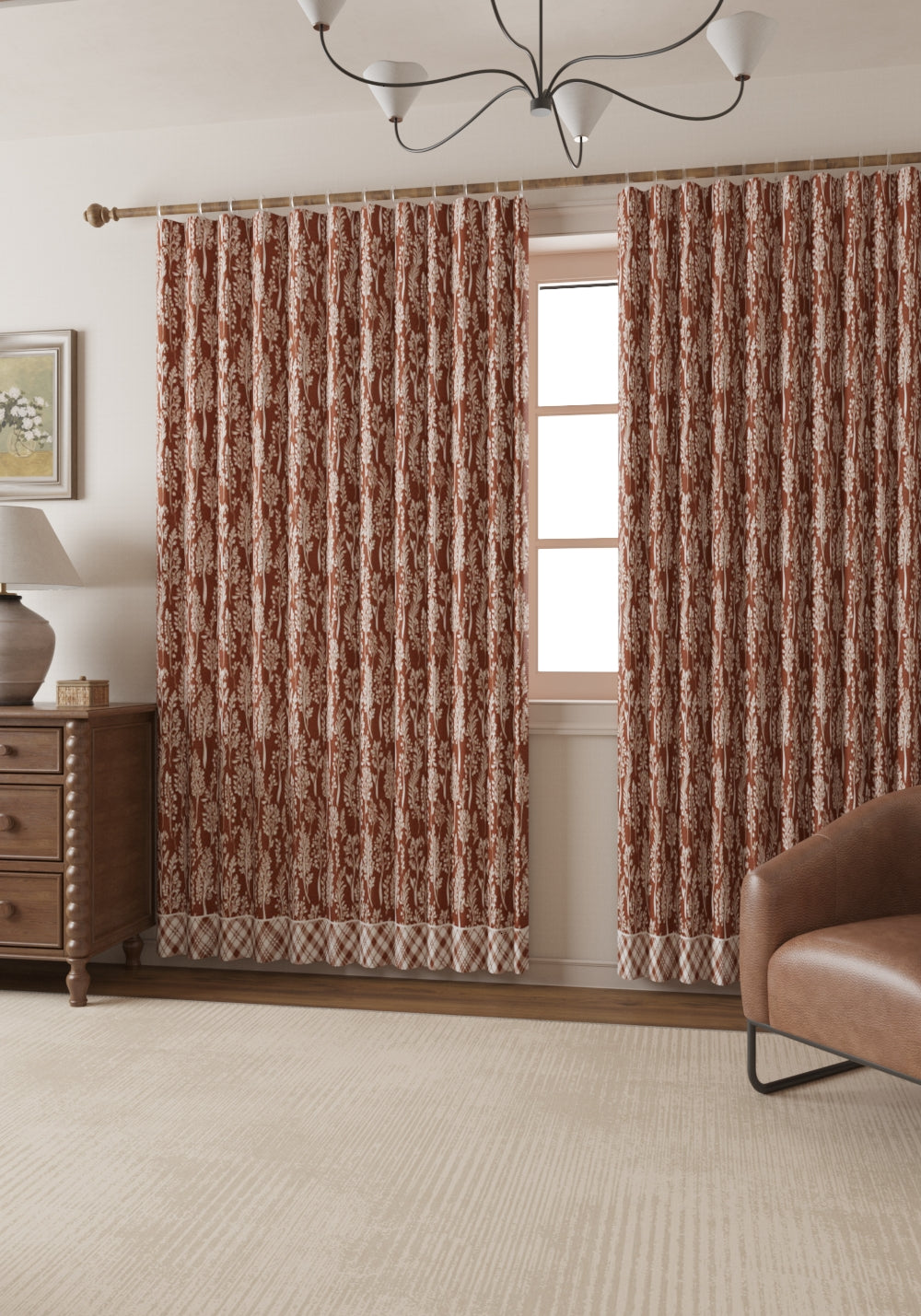 Alder Brown Floral Curtain
