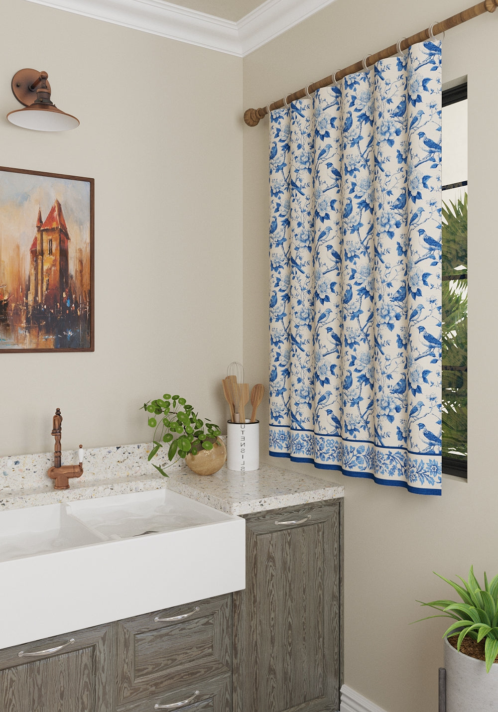 Isolde Blue Toile Curtain
