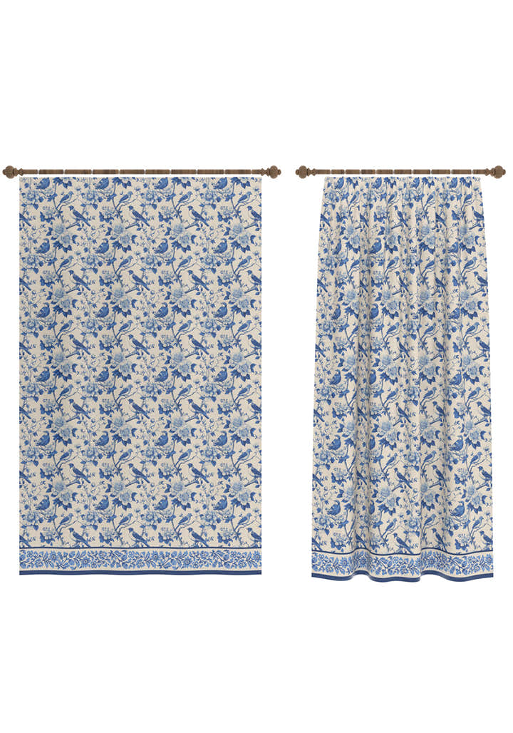 Isolde Blue Toile Curtain