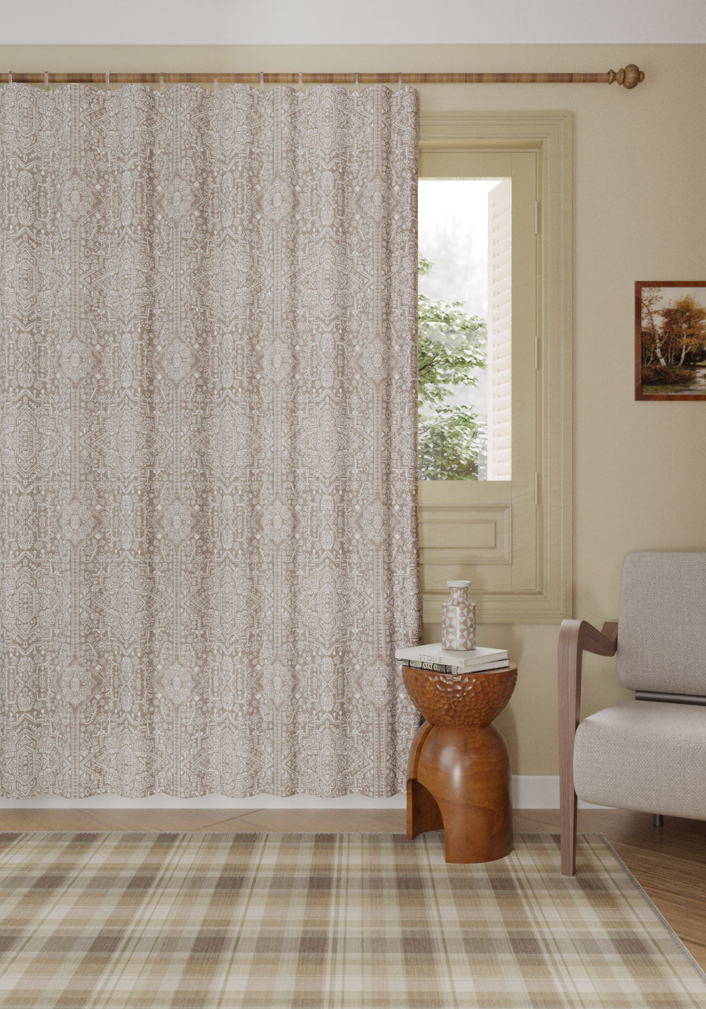 Amira Taupe Damask Curtain