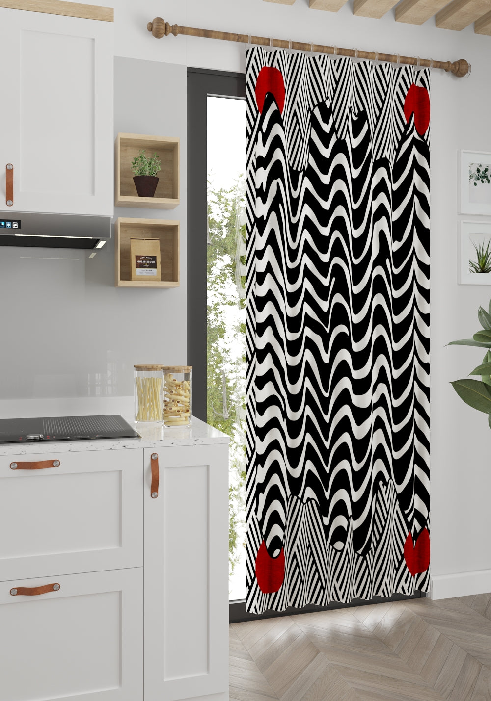 Vespera Black and White Striped Curtain