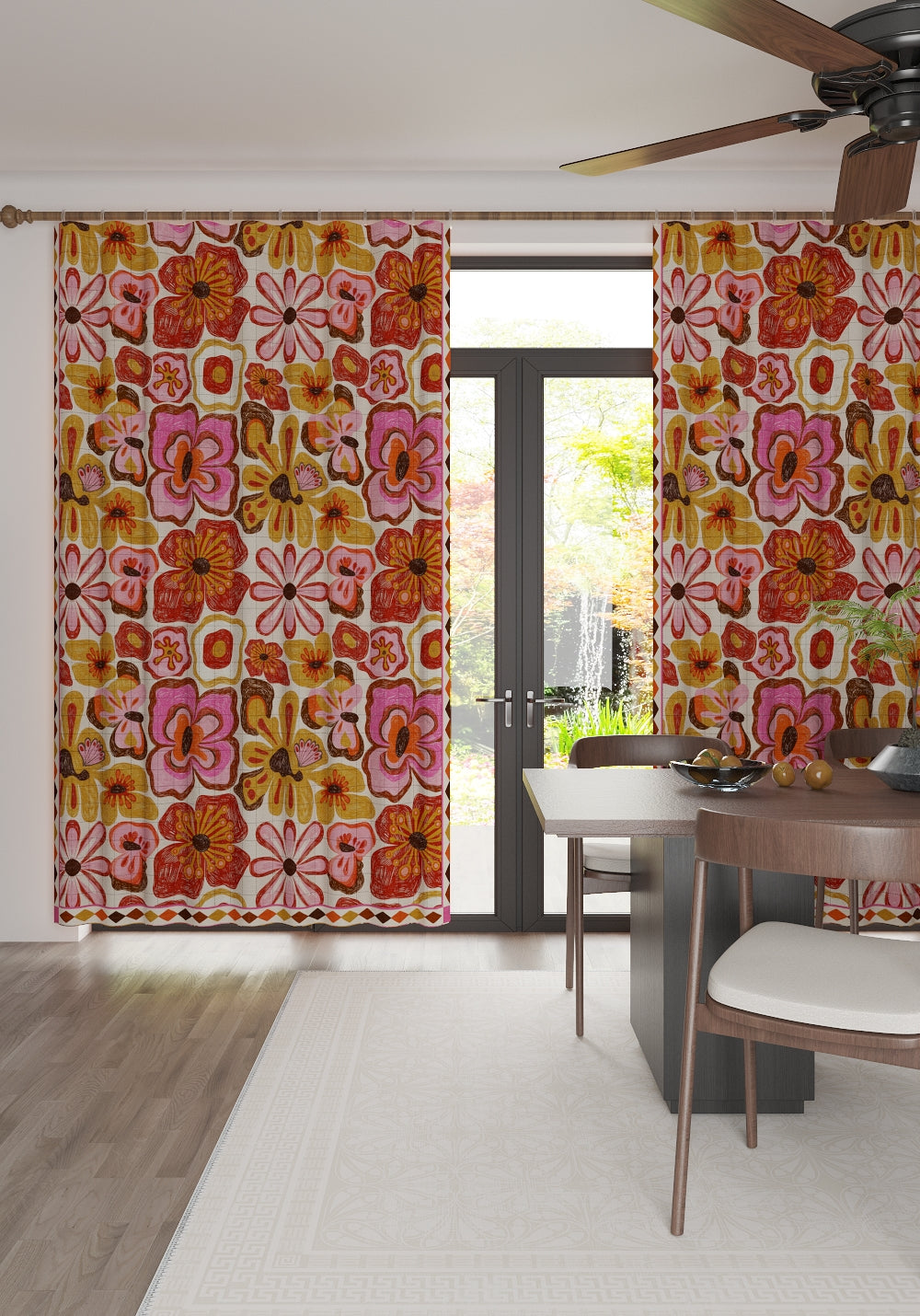 Cherry Vintage Floral Curtain