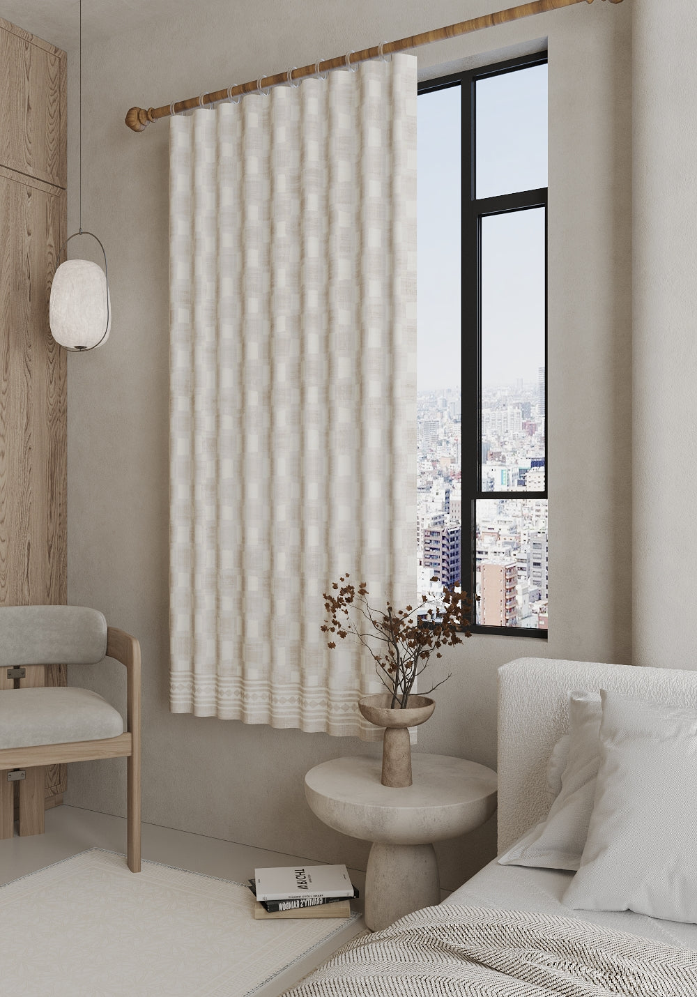 Rylon Cream Check Curtain