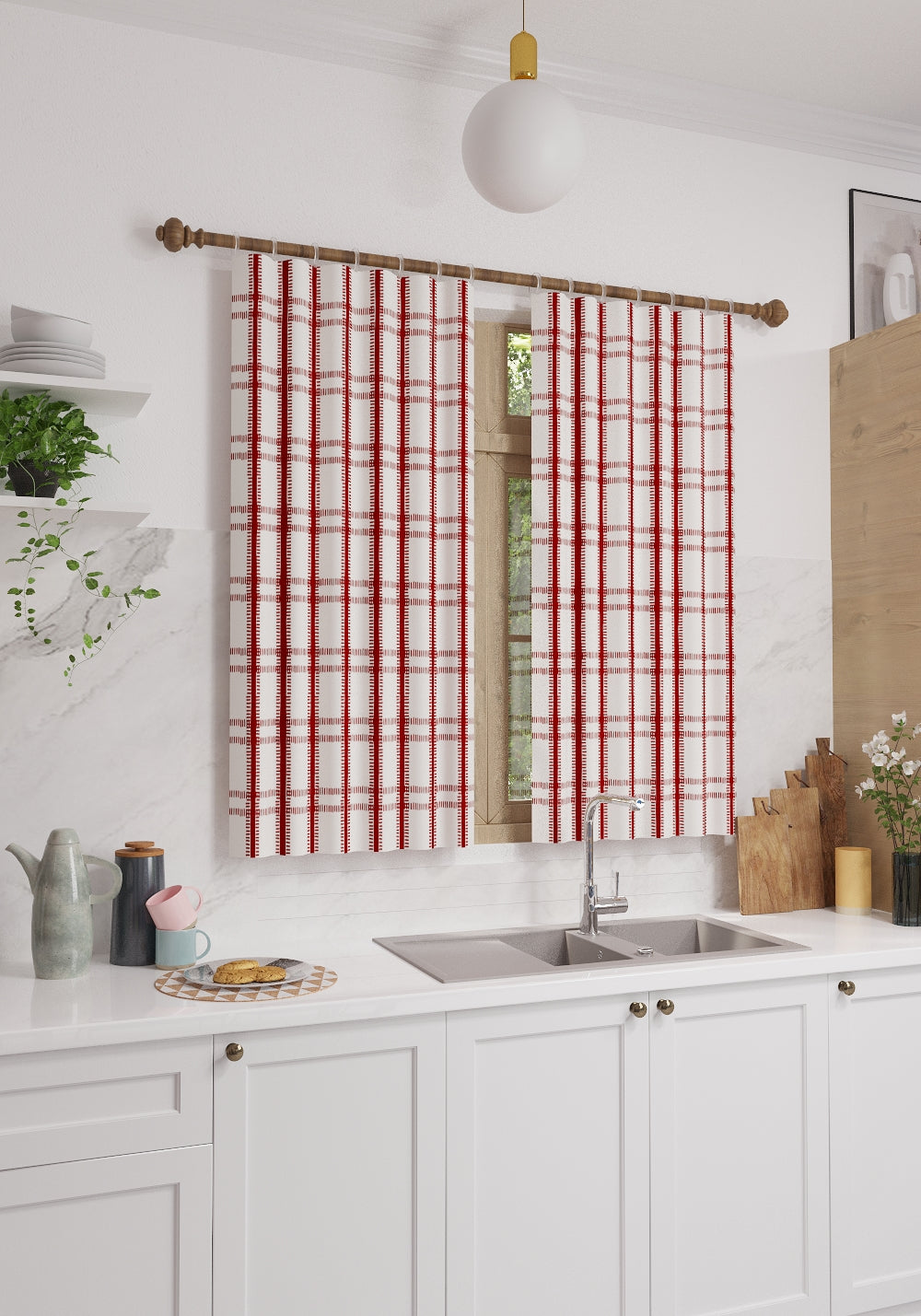 Jessamine Red Check Curtain