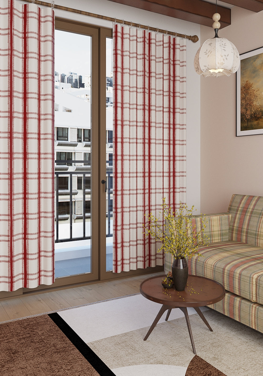 Jessamine Red Check Curtain