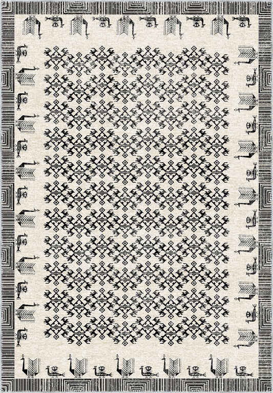 Birds of Freedom Black and White Boho Rug