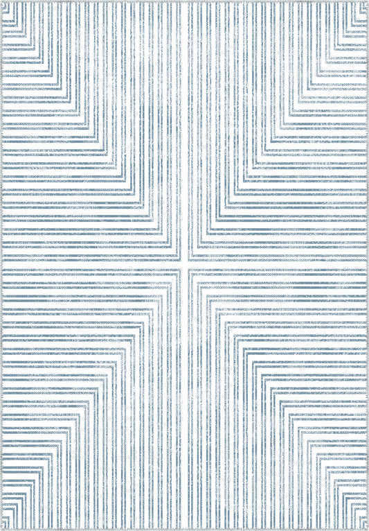 Kylie Striped Washable Rug - Light Blue