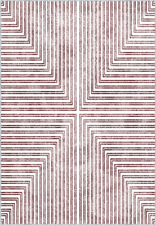 Kylie Geometric Washable Rug - Burgundy