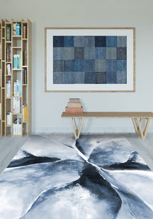 Delyra Blue Abstract Washable Rug