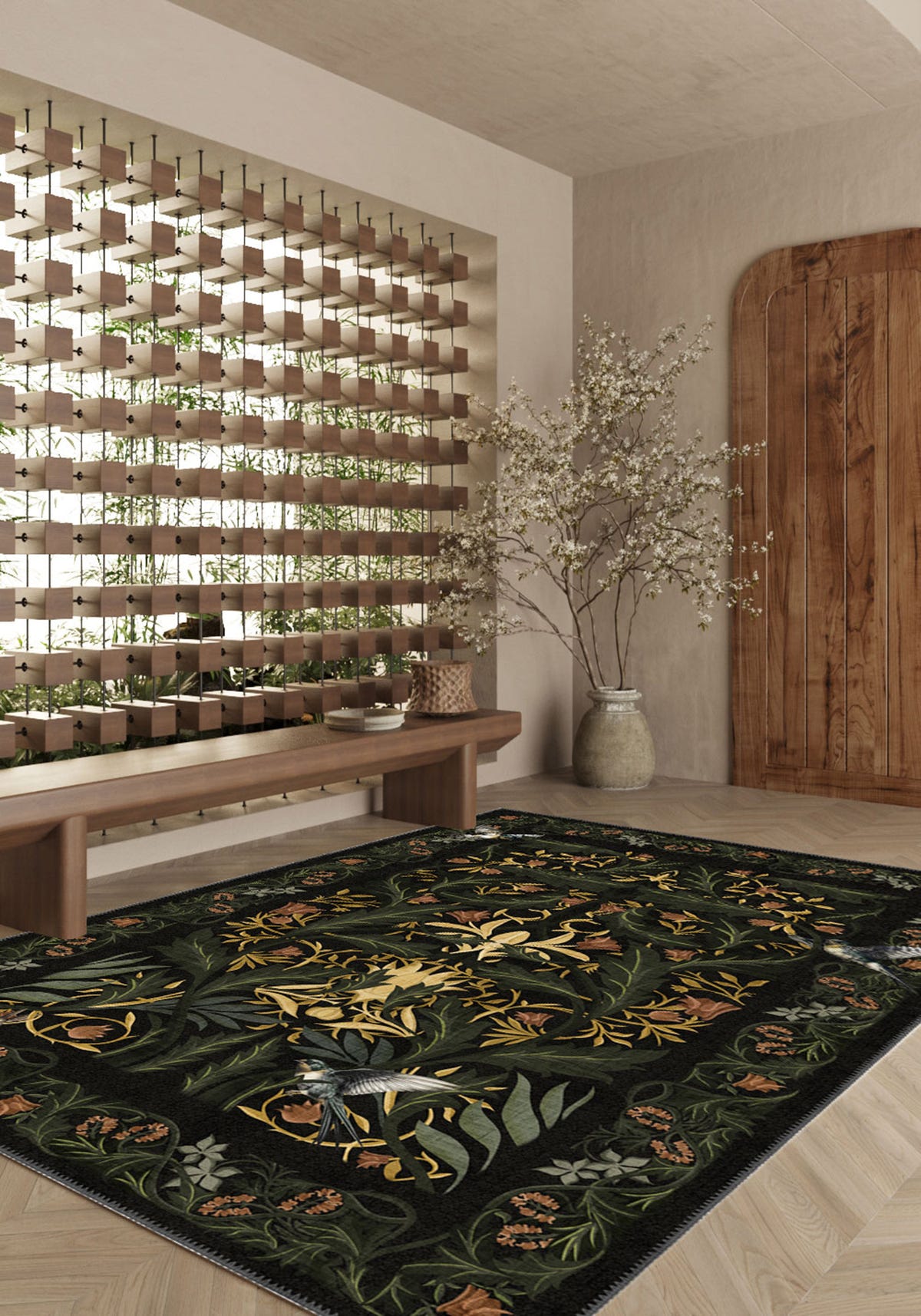 Merillo Black Botanical Rug