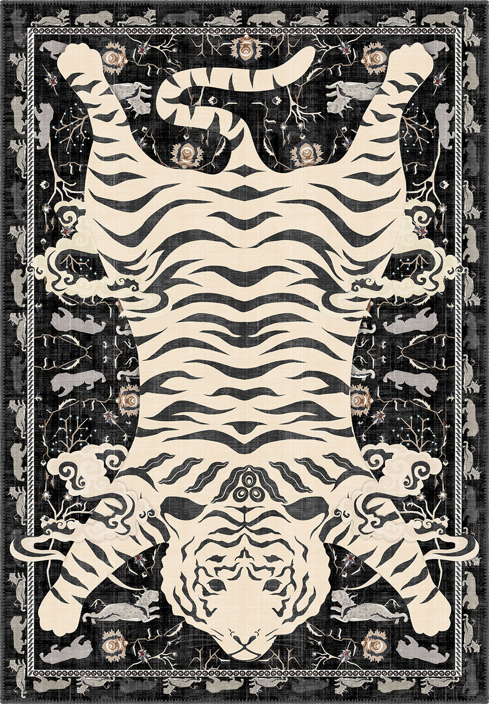 Tashi Black and White Tiger Pelt Rug