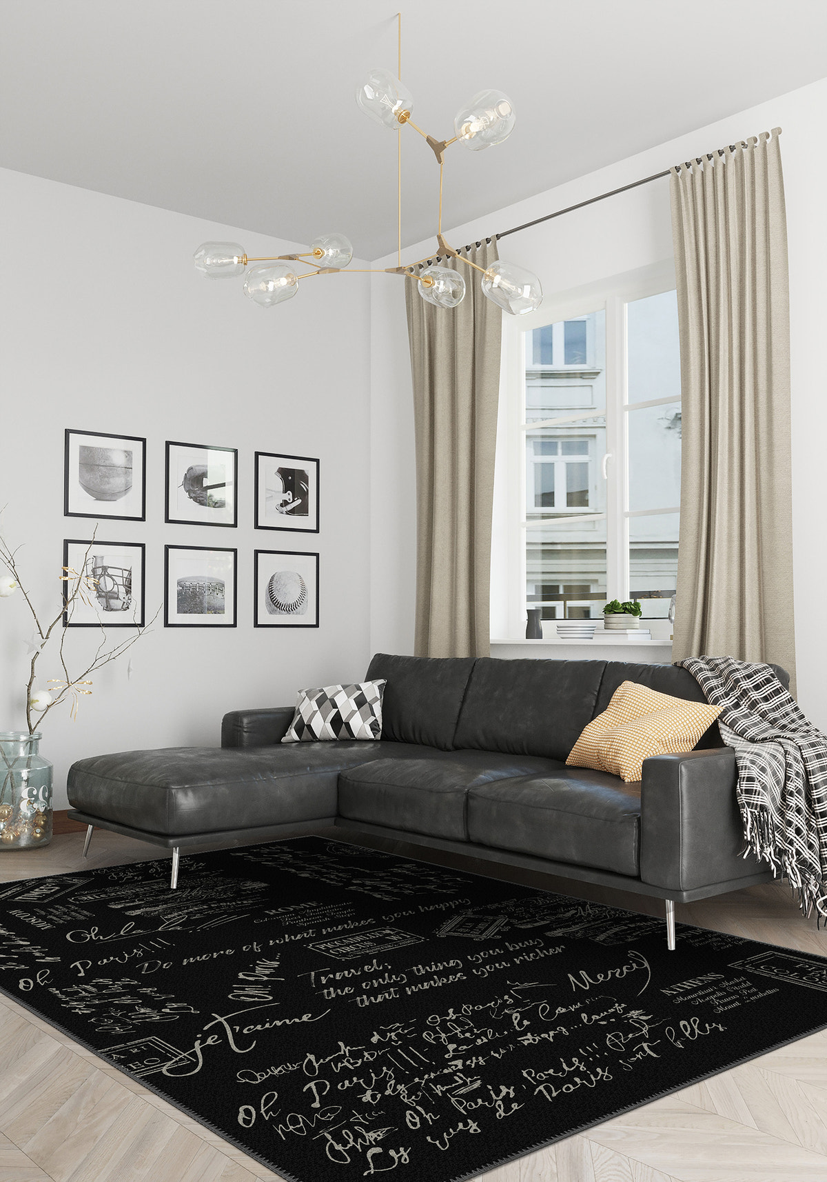 Memora Black Document Rug