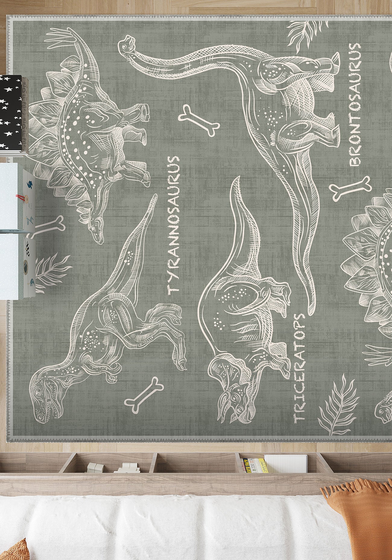 XoGul × Treatment Graphic Rug dinoworks Daxon Green Dinosaur Rug | Rugette Kids Room Rug