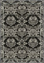 Black gothic rug with damask pattern.