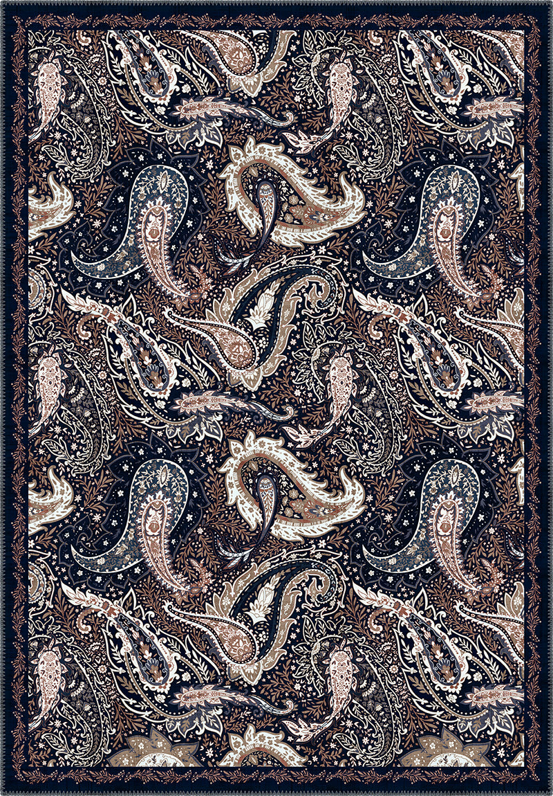 Tavira Navy Paisley Pattern Rug | Rugette Living Room Rug