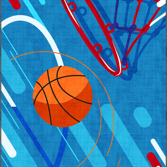 Blue basketball rug for kids rooms and playrooms.