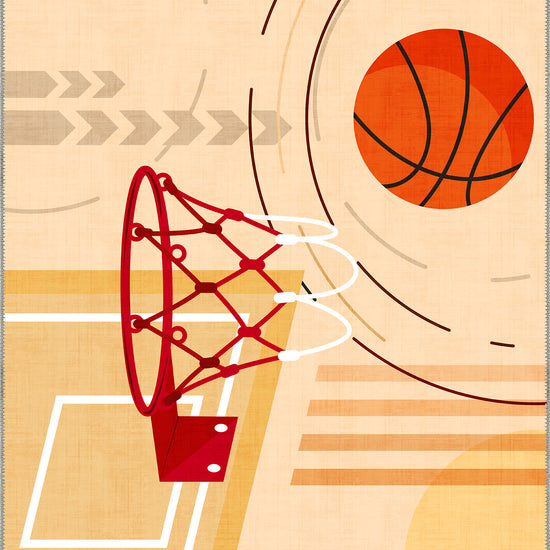 Basketball rug for kids rooms and playrooms.