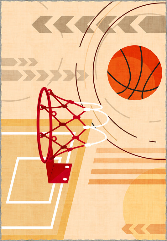 Basketball rug for kids rooms and playrooms.