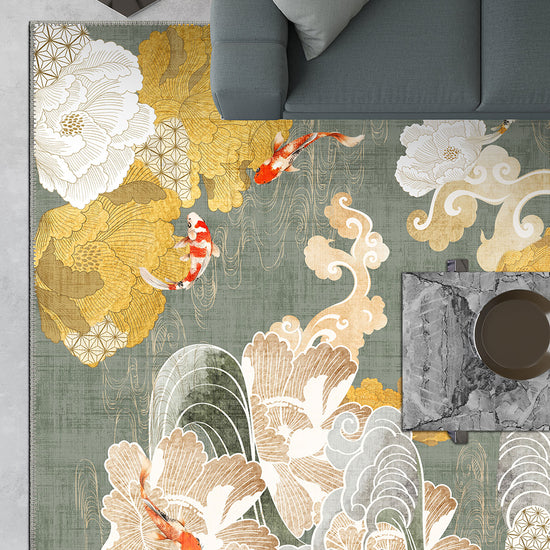 Saiki Rug Suki Sage Green Koi Rug | Rugette Japanese Rug