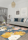 Decorative koi rug with floral design for a living room.