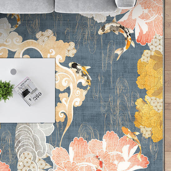 Floral koi rug for living room
