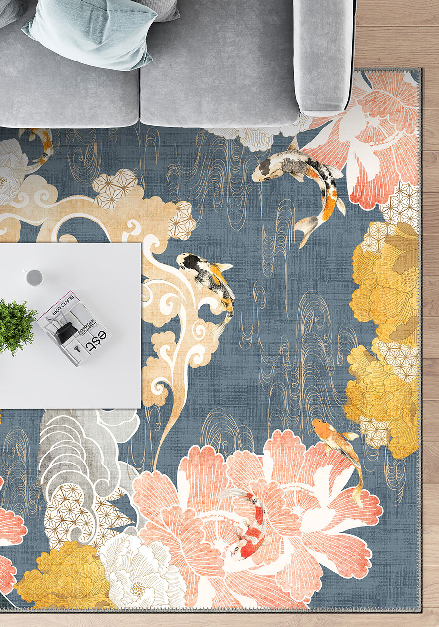 Floral koi rug for living room