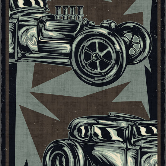 Washable man cave rug with artistic design.