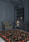Black floral rug for living room.