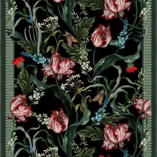 Green Black Botanical Rug