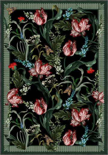 Green Black Botanical Rug